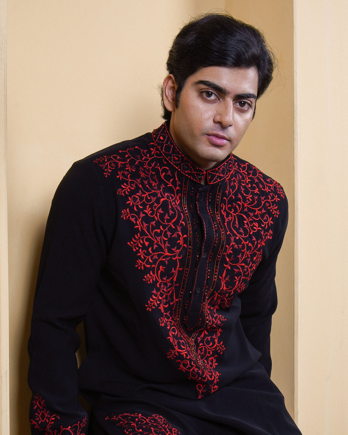 Rubra Black Embroidered Kurta