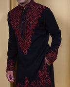 Rubra Black Embroidered Kurta