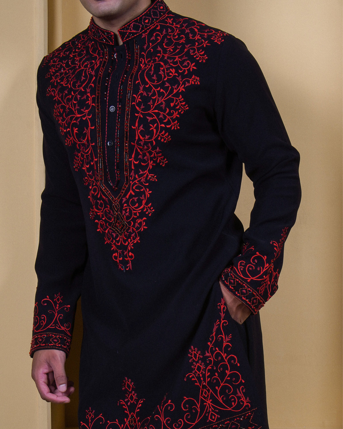 Rubra Black Embroidered Kurta