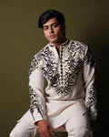 Noir Crest Off-white Embroidered Kurta Set