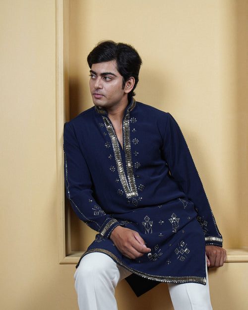 Azura Navy Embroidered Kurta