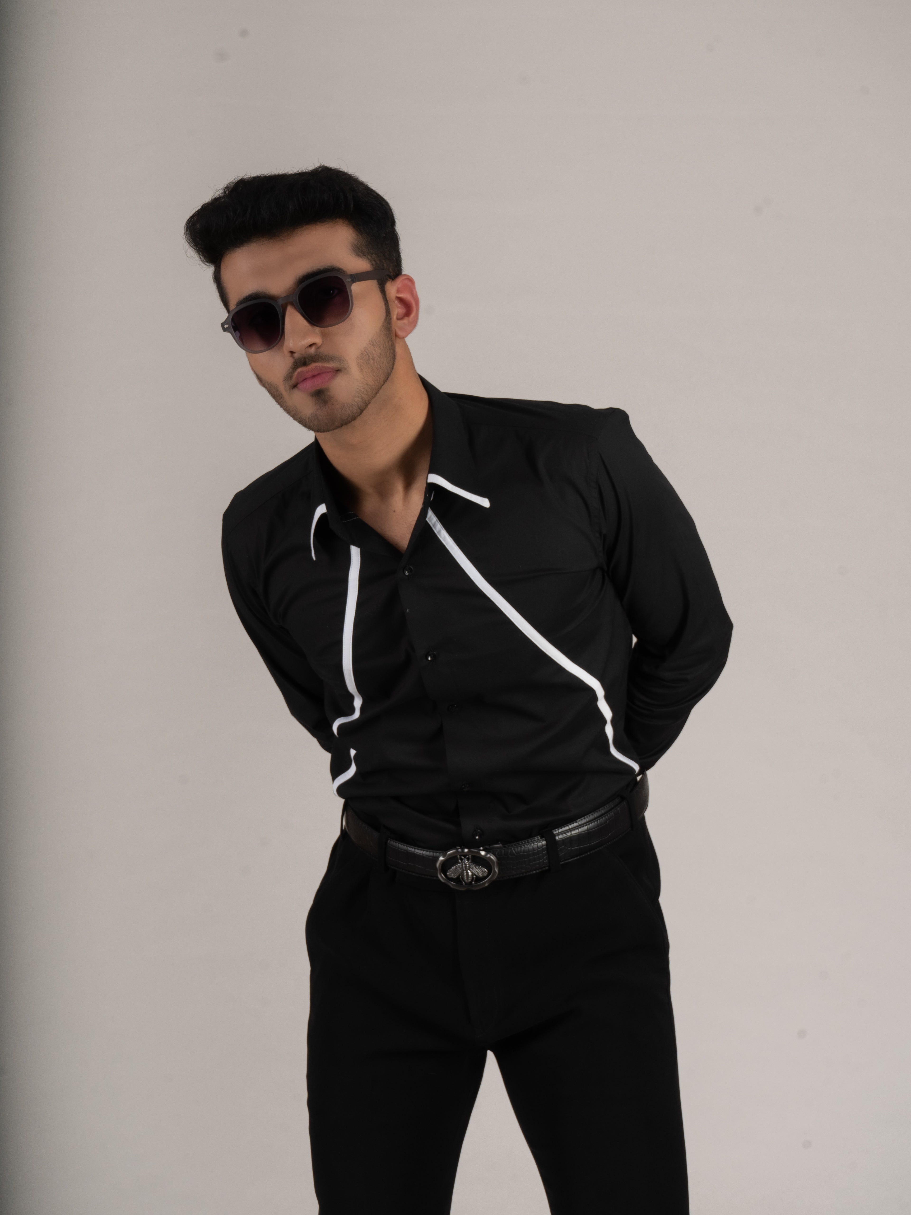 DIAGONAL STRIPES BLACK SHIRT - Menoir