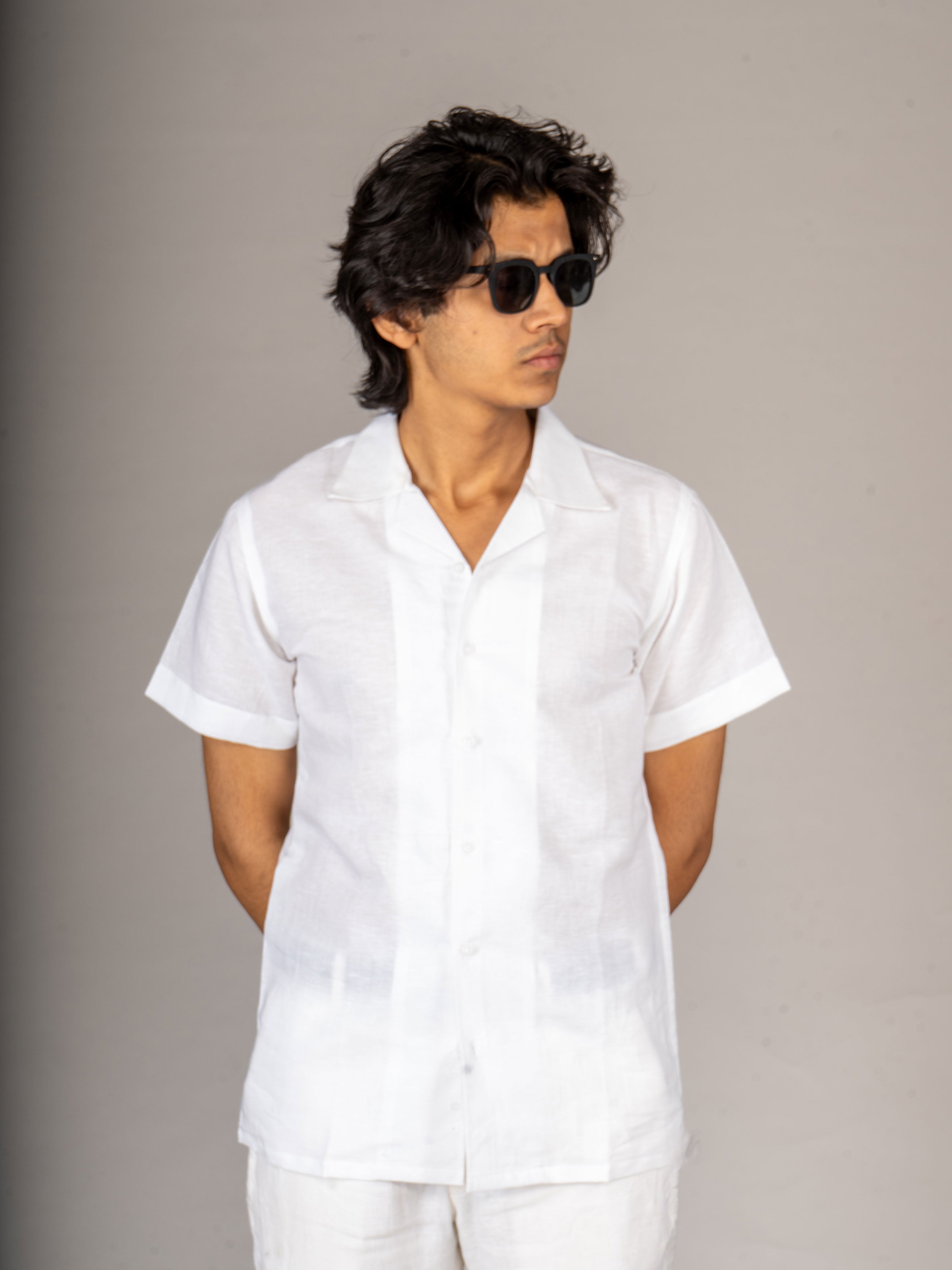 WHITE CUBAN COLLAR SHIRT - Menoir