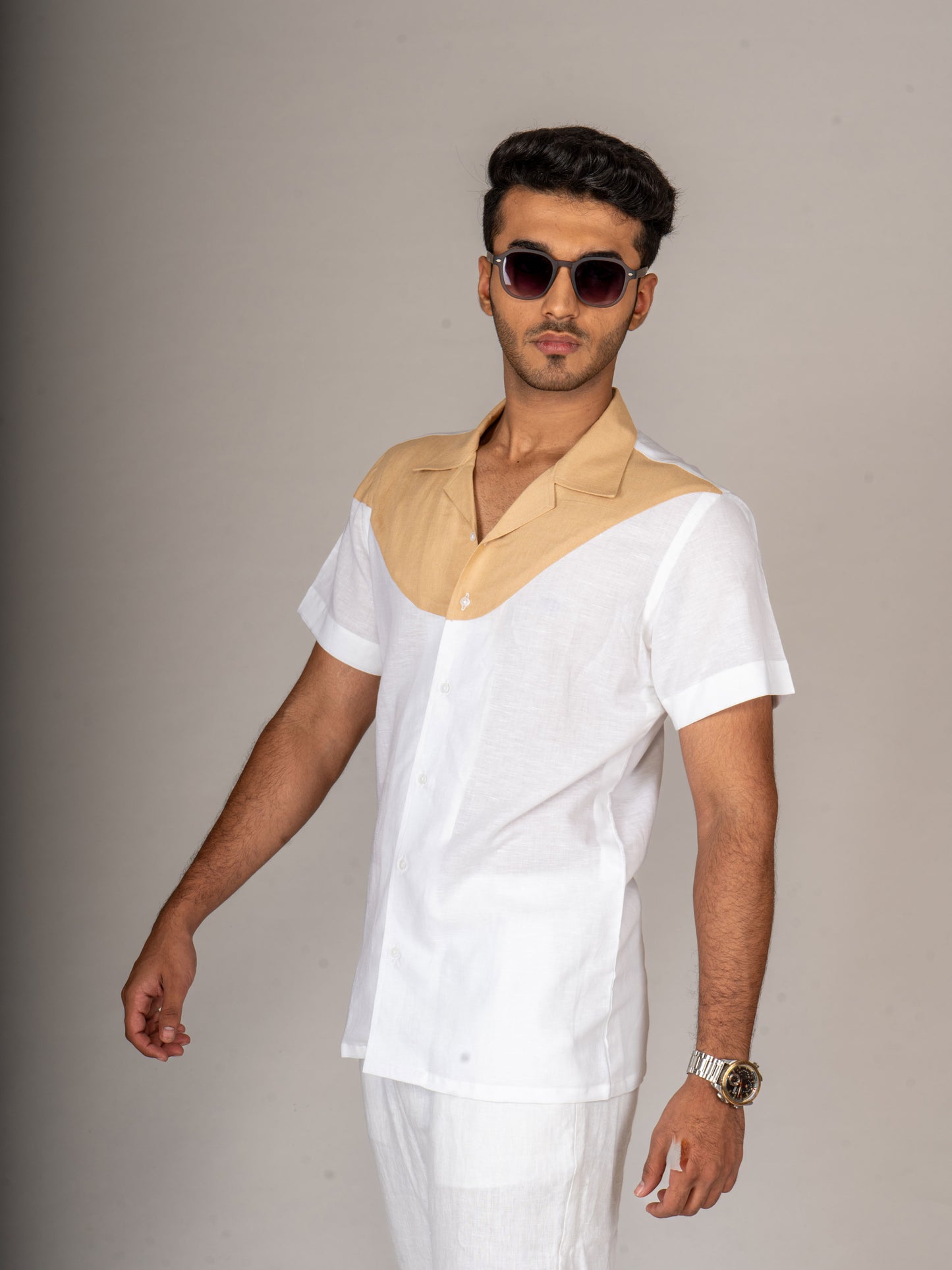 DRIP BEIGE CUBAN COLLAR SHIRT